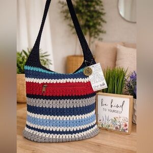 The Sak Amberly Navy and Red Crochet Shoulder Bag